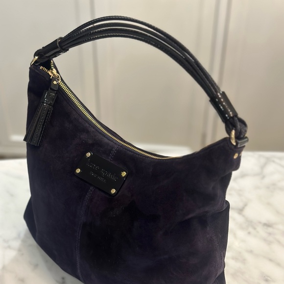 Kate Spade New York Suede Handbag - navy blue suede with patent leather - Picture 4 of 14